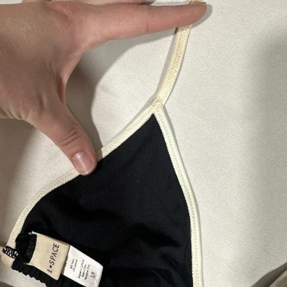 NWD $92 L Space [ Small ] Colorblock Lotus Bikini Top in Black + Cream #U1742 - Picture 9 of 10